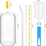 Naeety Glass Cups with Bamboo Lids and Glass Straw, Drinking Glasses Set of 4-16 Oz Beer Can Shaped Glass Cups, Iced Coffee Glasses, Tumbler Cup for Smoothie, Cocktail, Whiskey - 3 Cleaning Brushes - Image 2